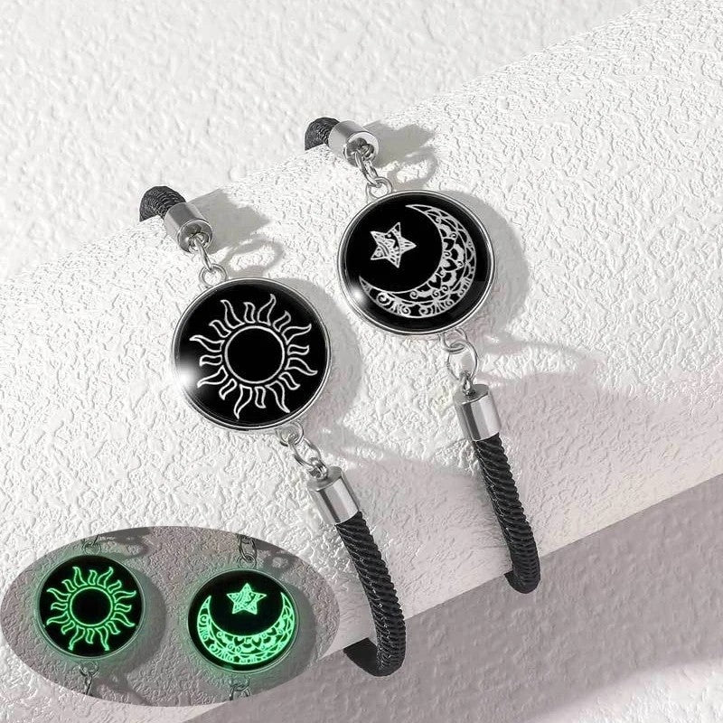 Sun & Moon Bracelets With Adjustable Unisex Stainless Steel Jewelry 2-Pack Luminous Couples Jewelry for Long-Distance Love