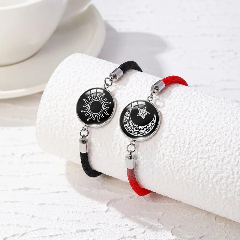 Sun & Moon Bracelets With Adjustable Unisex Stainless Steel Jewelry 2-Pack Luminous Couples Jewelry for Long-Distance Love