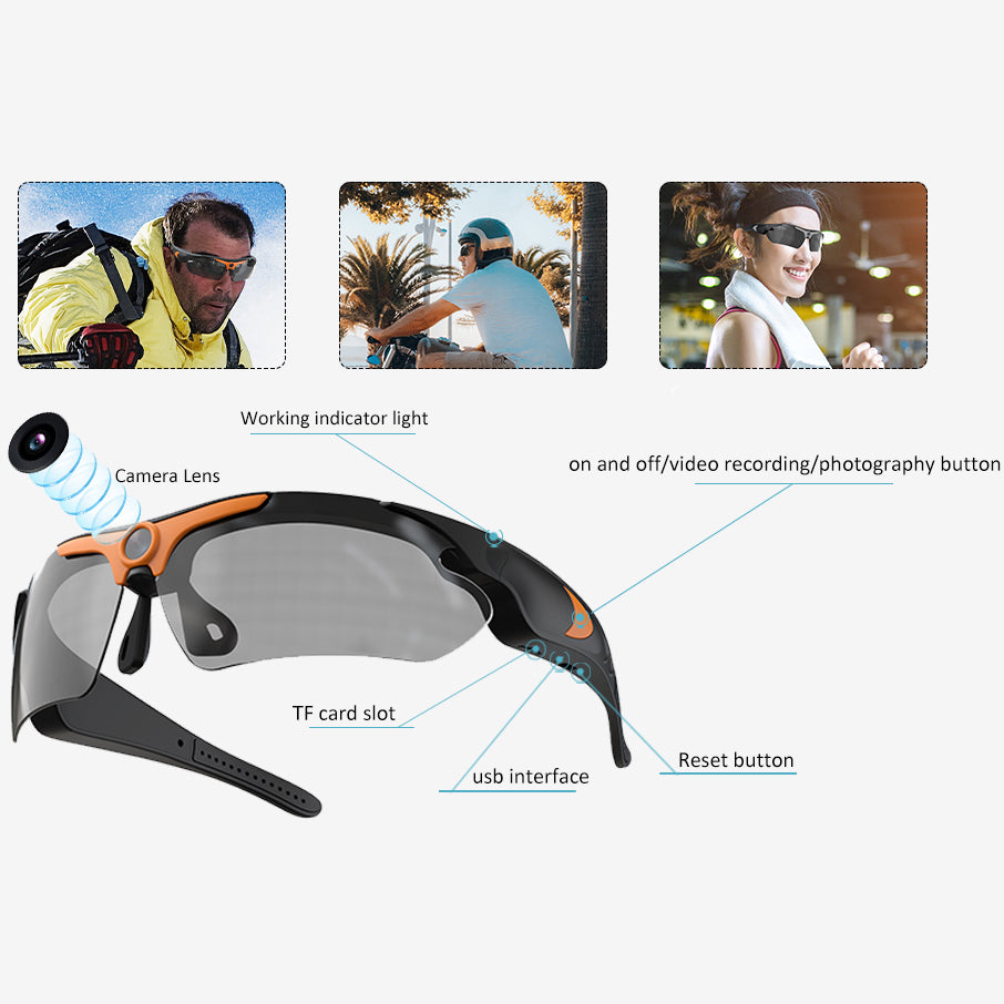 Sunglasses with Built-In Video Camera 1080P Full HD Wide-Angle Smart DVR for Outdoor Sports