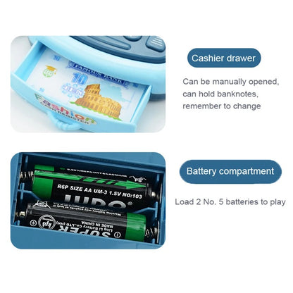 Supermarket Cash Register Toy with Sound and Light, Compact, Portable, Safe for Ages 3+