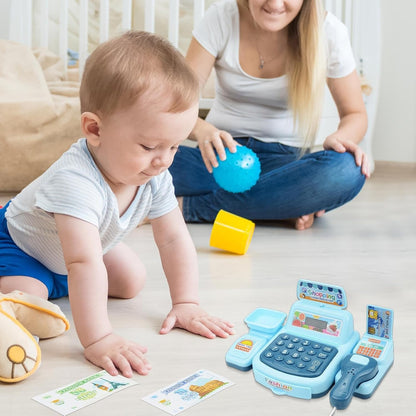 Supermarket Cash Register Toy with Sound and Light, Compact, Portable, Safe for Ages 3+