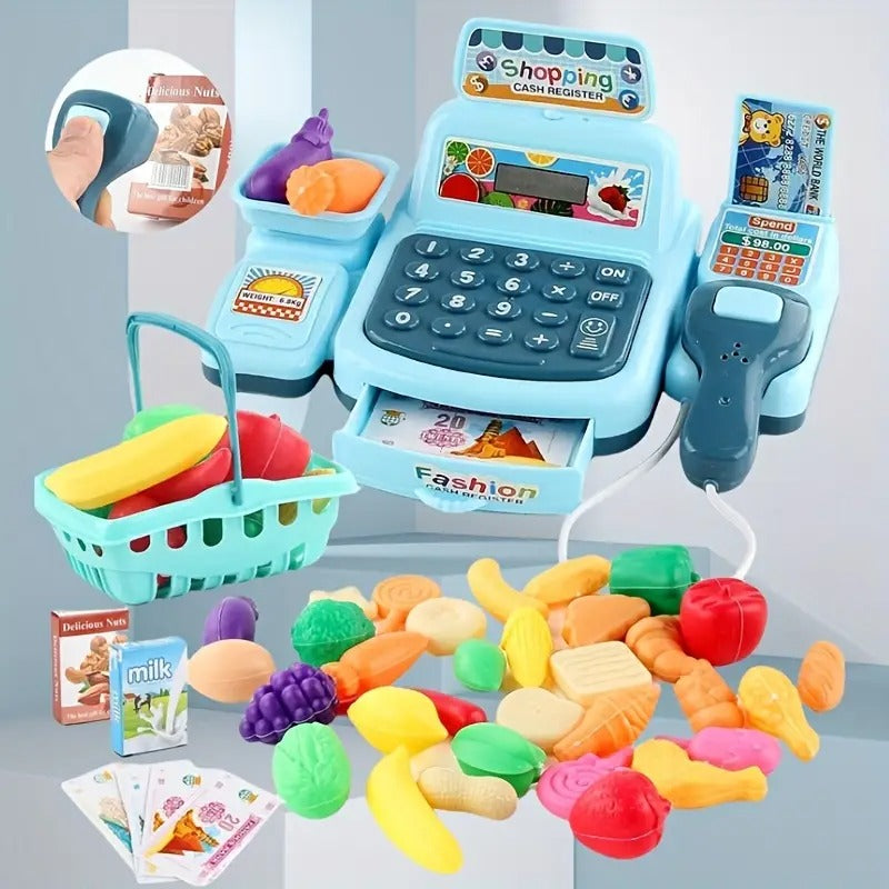 Supermarket Cash Register Toy with Sound and Light, Compact, Portable, Safe for Ages 3+