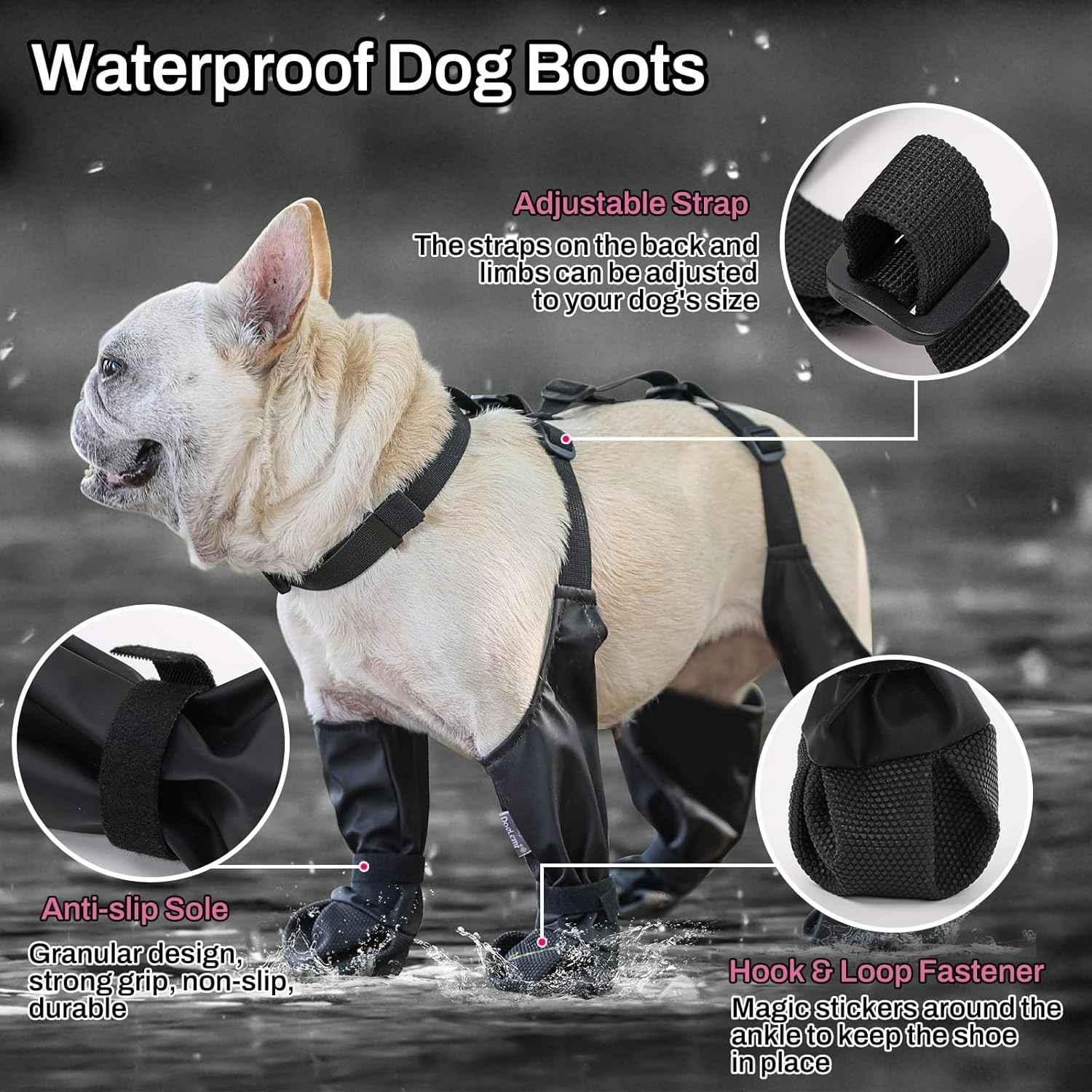 Suspender Dogs Boots - Waterproof Dog Shoes Adjustable Dog Boots Non Slip Breathable