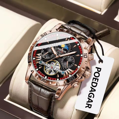 Swiss Brand New Waterproof Automatic Mechanical Watches with Hollow Tourbillon Movement, Skeleton Dial Design