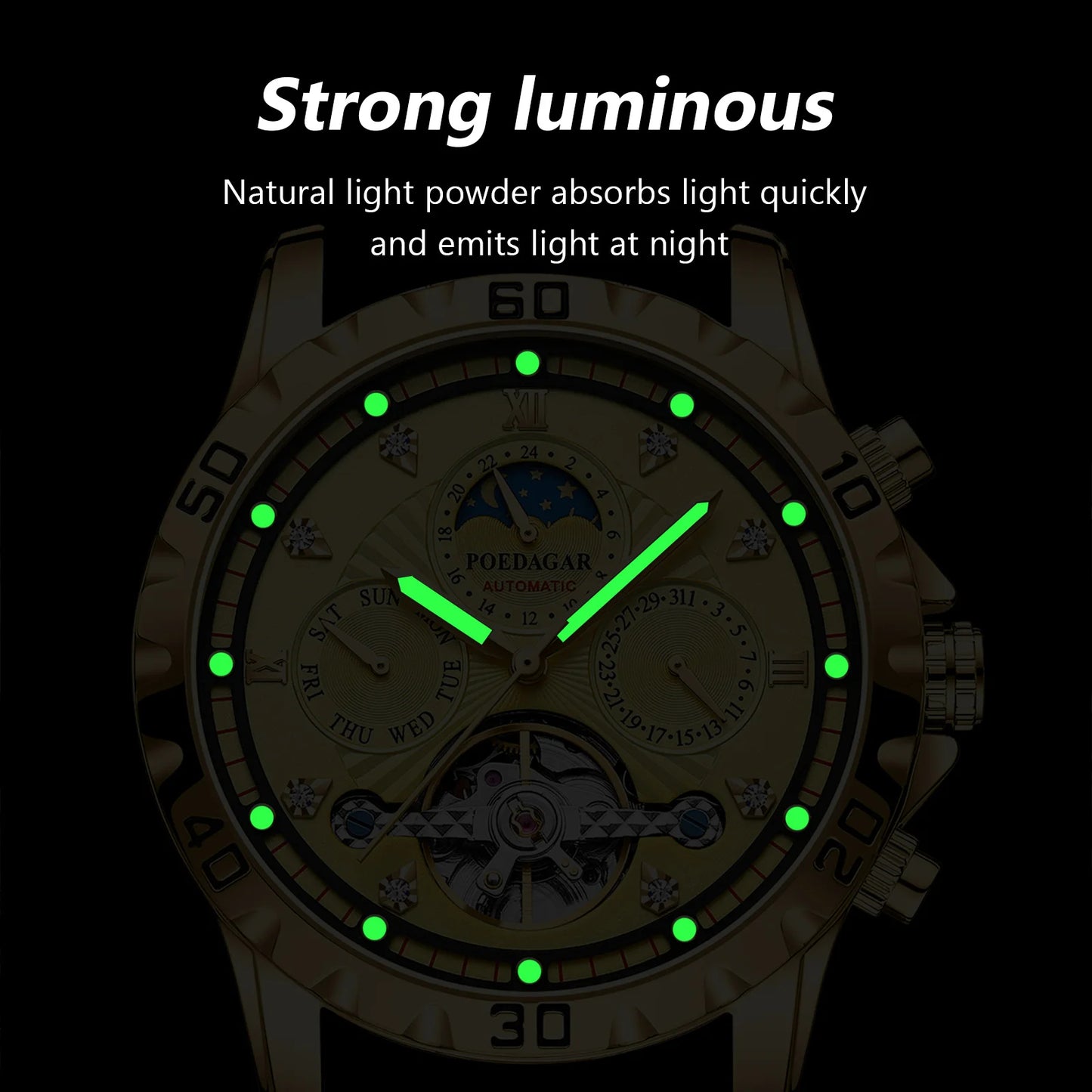 Swiss Brand New Waterproof Automatic Mechanical Watches with Hollow Tourbillon Movement, Skeleton Dial Design