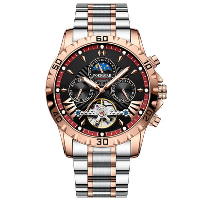 Swiss Brand New Waterproof Automatic Mechanical Watches with Hollow Tourbillon Movement, Skeleton Dial Design