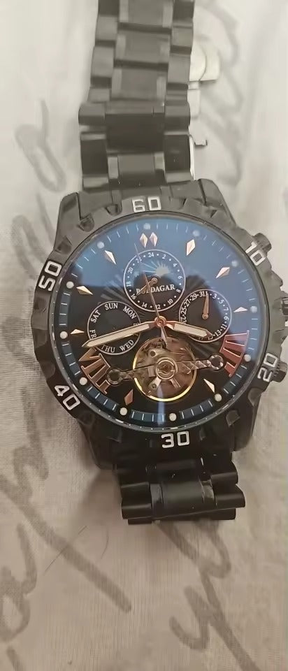 Swiss Brand New Waterproof Automatic Mechanical Watches with Hollow Tourbillon Movement, Skeleton Dial Design