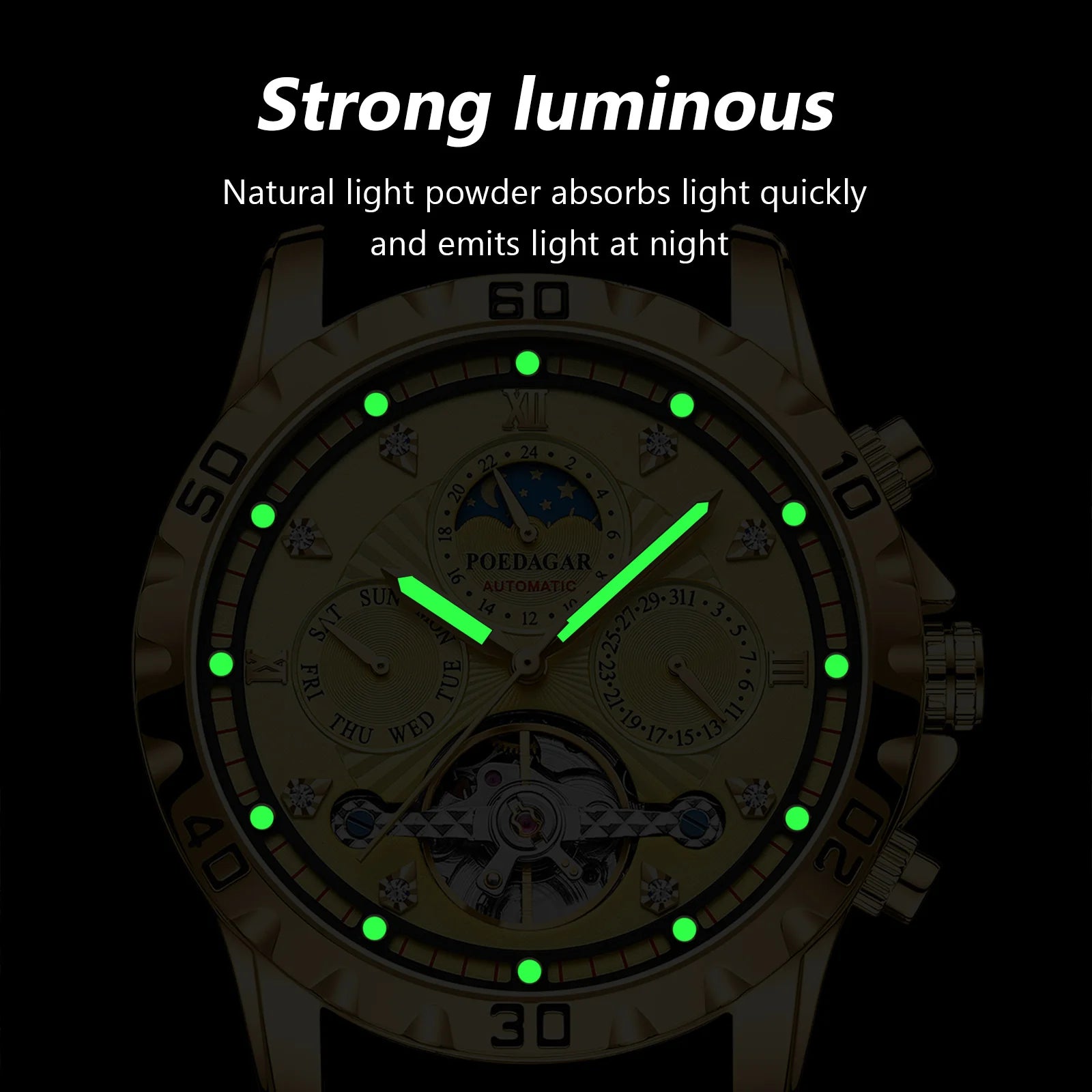 Swiss Brand New Waterproof Automatic Mechanical Watches with Hollow Tourbillon Movement, Skeleton Dial Design