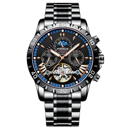 Swiss Brand New Waterproof Automatic Mechanical Watches with Hollow Tourbillon Movement, Skeleton Dial Design