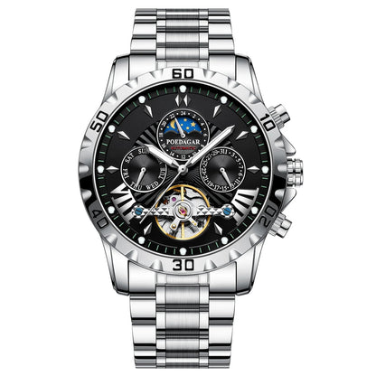 Swiss Brand New Waterproof Automatic Mechanical Watches with Hollow Tourbillon Movement, Skeleton Dial Design