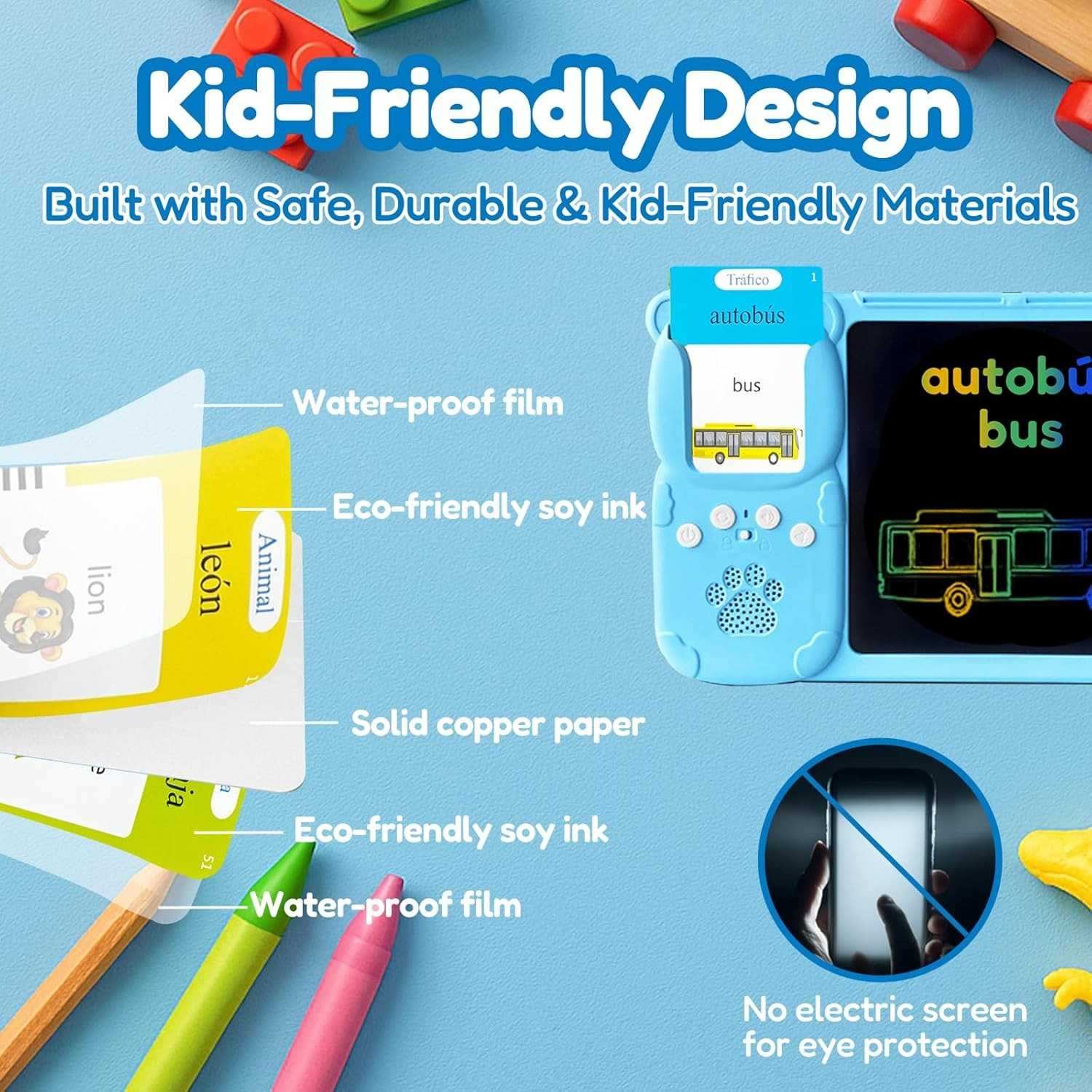 Talking Flash Cards with LCD Writing Drawing Tablet, Montessori Speech Therapy Learning Toy, Safe for Kids 2+