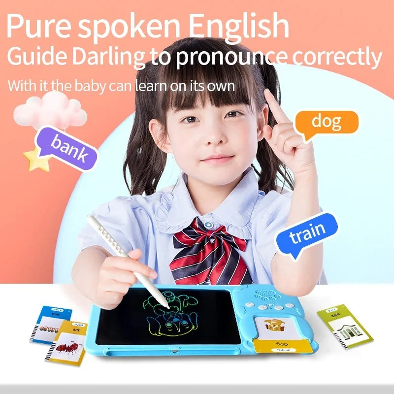 Talking Flash Cards with LCD Writing Drawing Tablet, Montessori Speech Therapy Learning Toy, Safe for Kids 2+