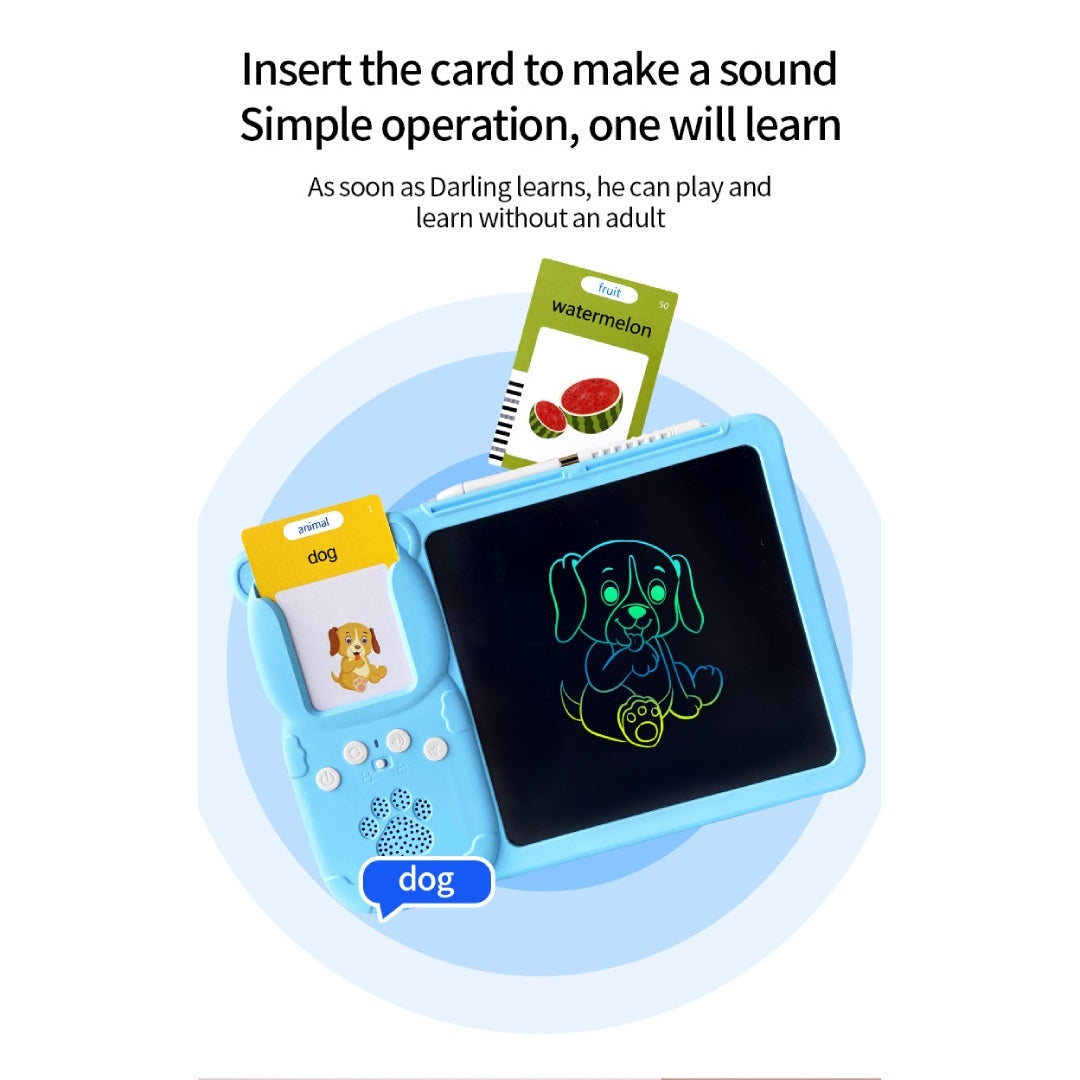 Talking Flash Cards with LCD Writing Drawing Tablet, Montessori Speech Therapy Learning Toy, Safe for Kids 2+
