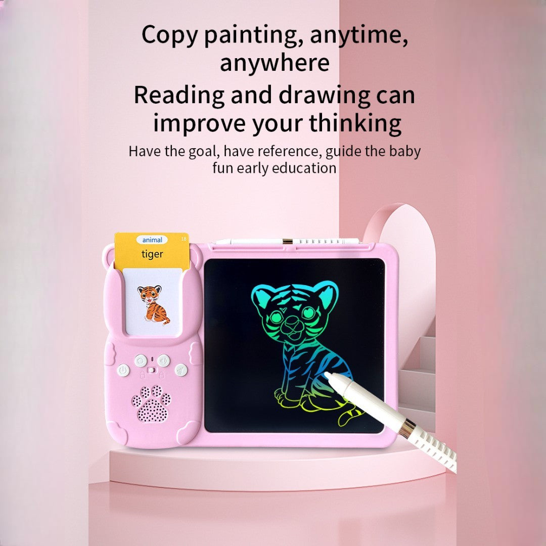 Talking Flash Cards with LCD Writing Drawing Tablet, Montessori Speech Therapy Learning Toy, Safe for Kids 2+