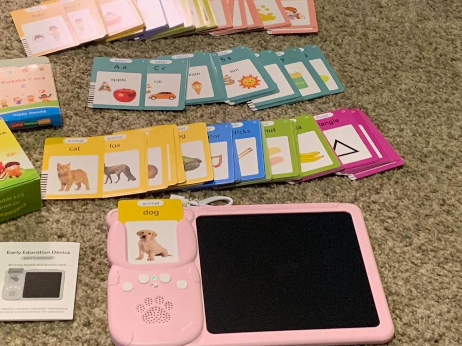 Talking Flash Cards with LCD Writing Drawing Tablet, Montessori Speech Therapy Learning Toy, Safe for Kids 2+