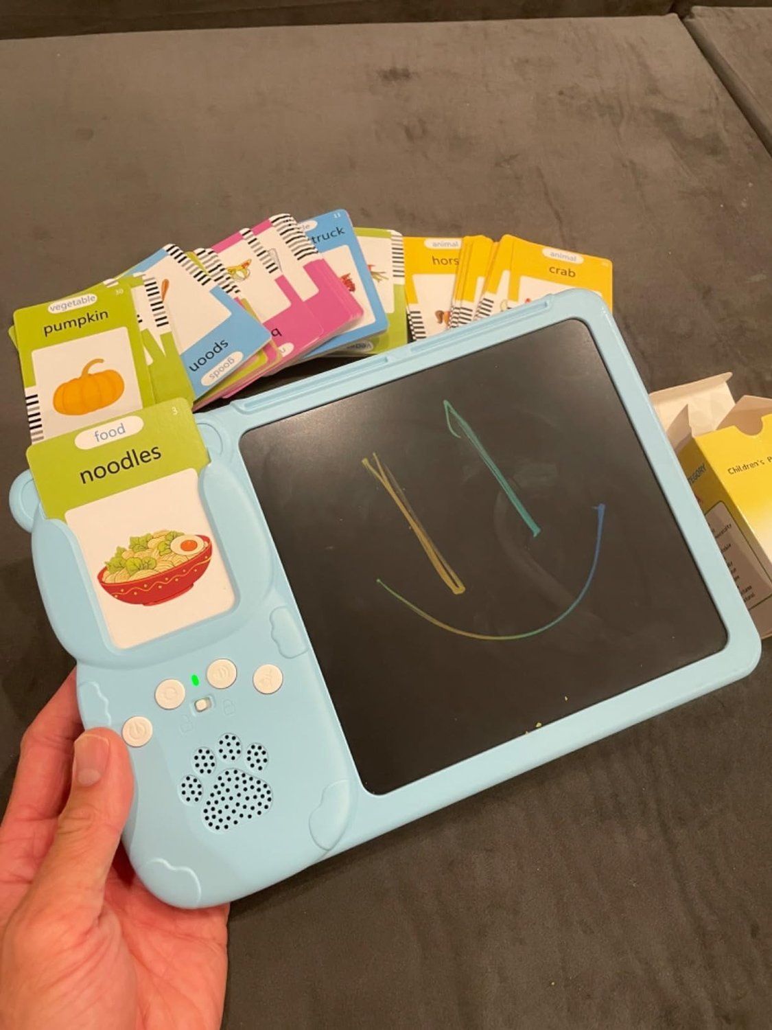 Talking Flash Cards with LCD Writing Drawing Tablet, Montessori Speech Therapy Learning Toy, Safe for Kids 2+