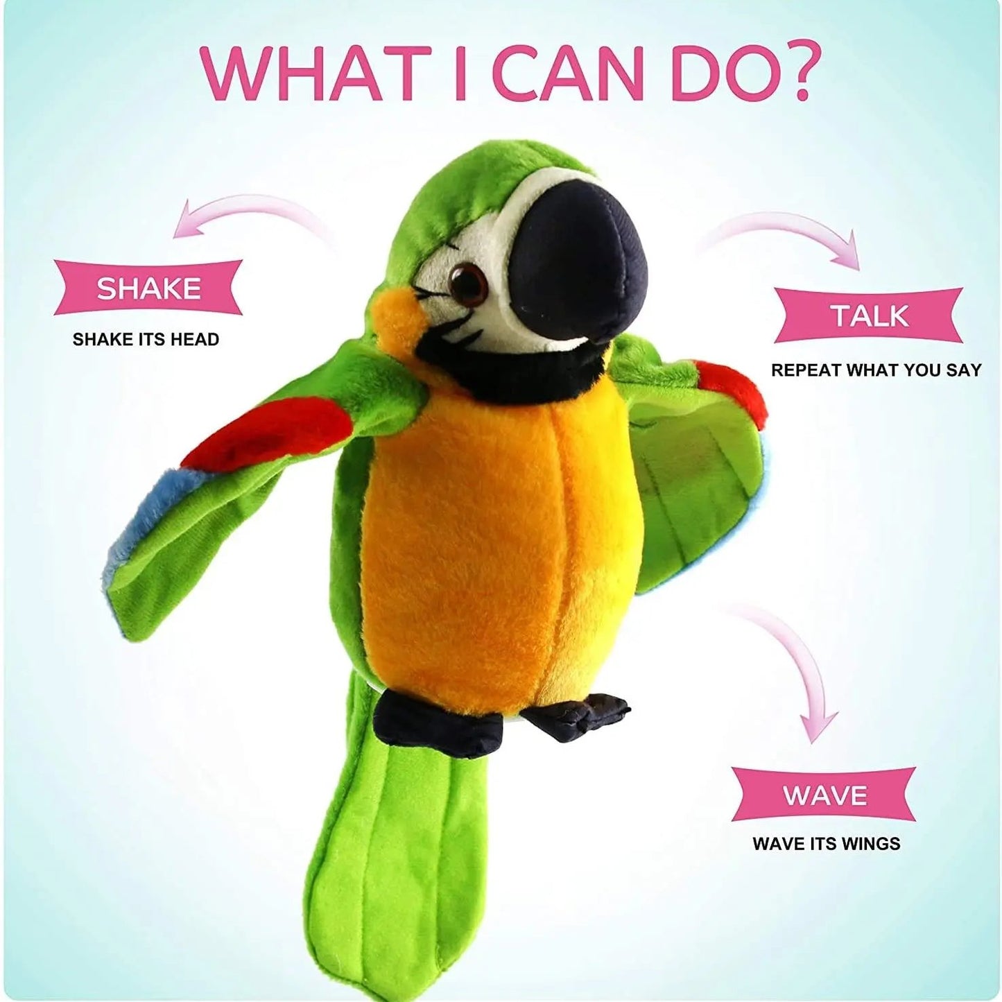 Talking Parrot Toy With Soft Cotton, Moves & Talks, Plush Bird Toy, Safe for 3+