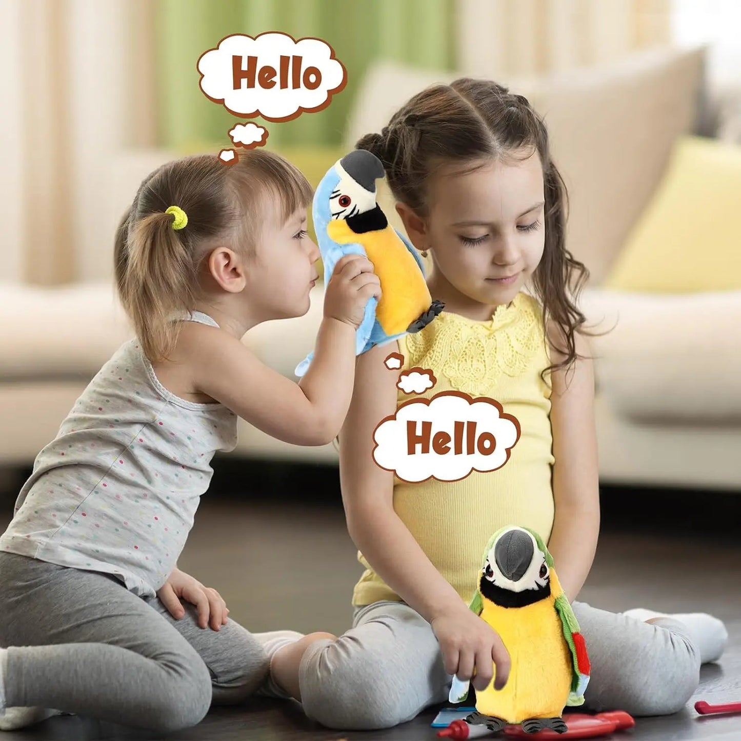 Talking Parrot Toy With Soft Cotton, Moves & Talks, Plush Bird Toy, Safe for 3+