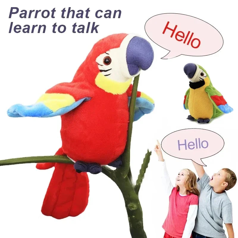 Talking Parrot Toy With Soft Cotton, Moves & Talks, Plush Bird Toy, Safe for 3+
