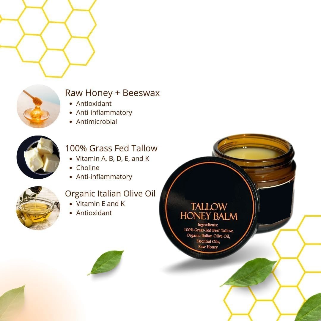 Tallow Honey Balm Natural Moisturizing Cream With Soothes, Nourishes, Balances & Brightens Skin for Dry and Sensitive Skin