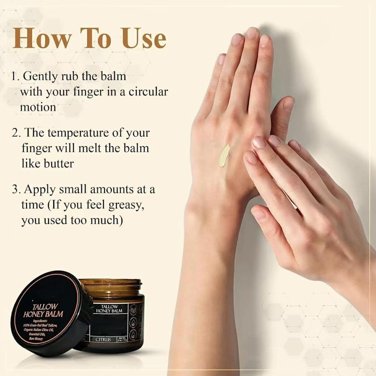 Tallow Honey Balm Natural Moisturizing Cream With Soothes, Nourishes, Balances & Brightens Skin for Dry and Sensitive Skin
