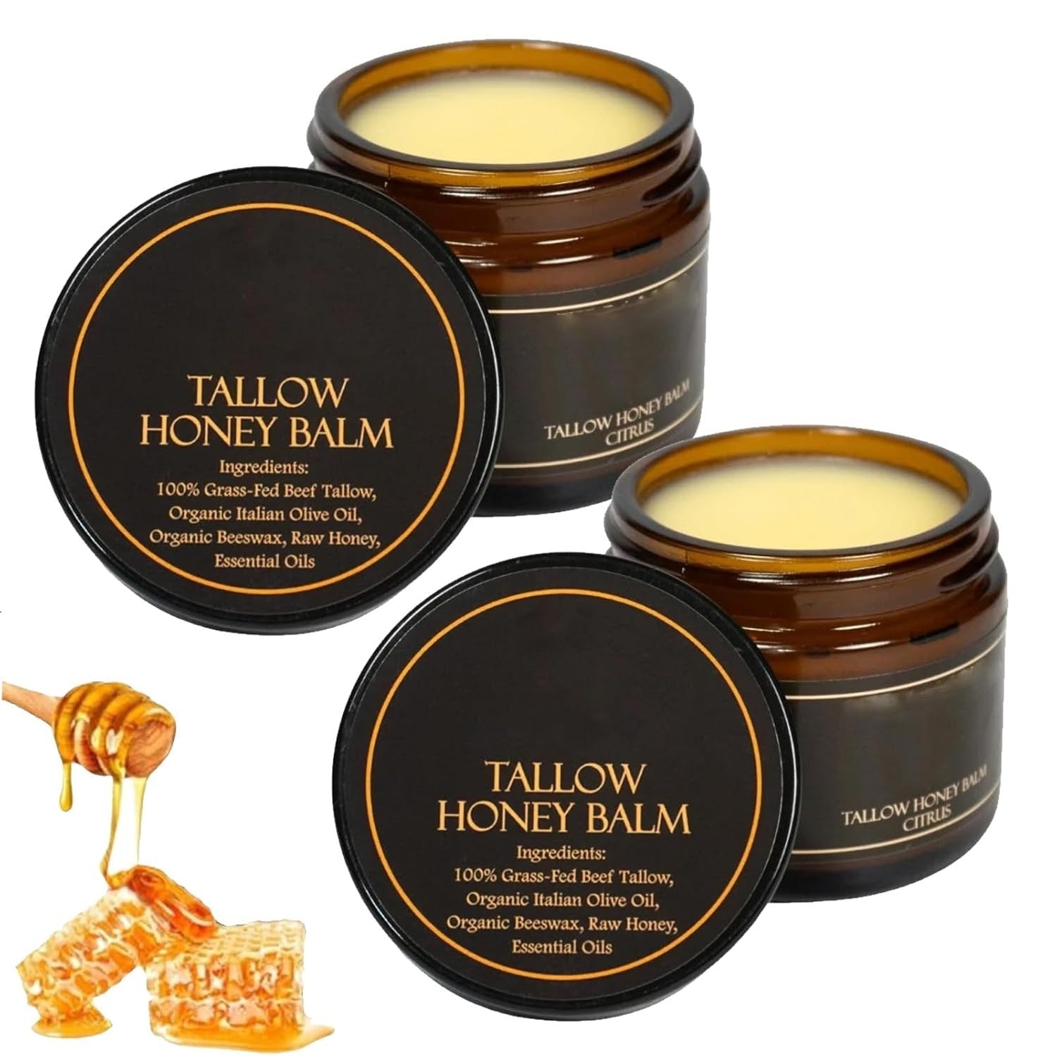 Tallow Honey Balm Natural Moisturizing Cream With Soothes, Nourishes, Balances & Brightens Skin for Dry and Sensitive Skin