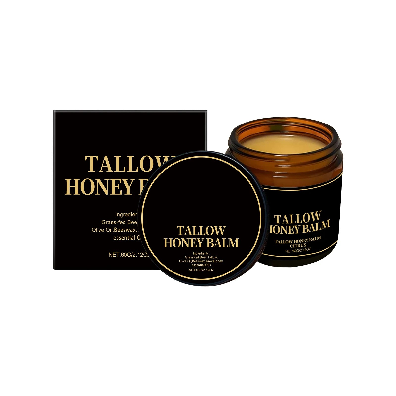 Tallow Honey Balm Natural Moisturizing Cream With Soothes, Nourishes, Balances & Brightens Skin for Dry and Sensitive Skin