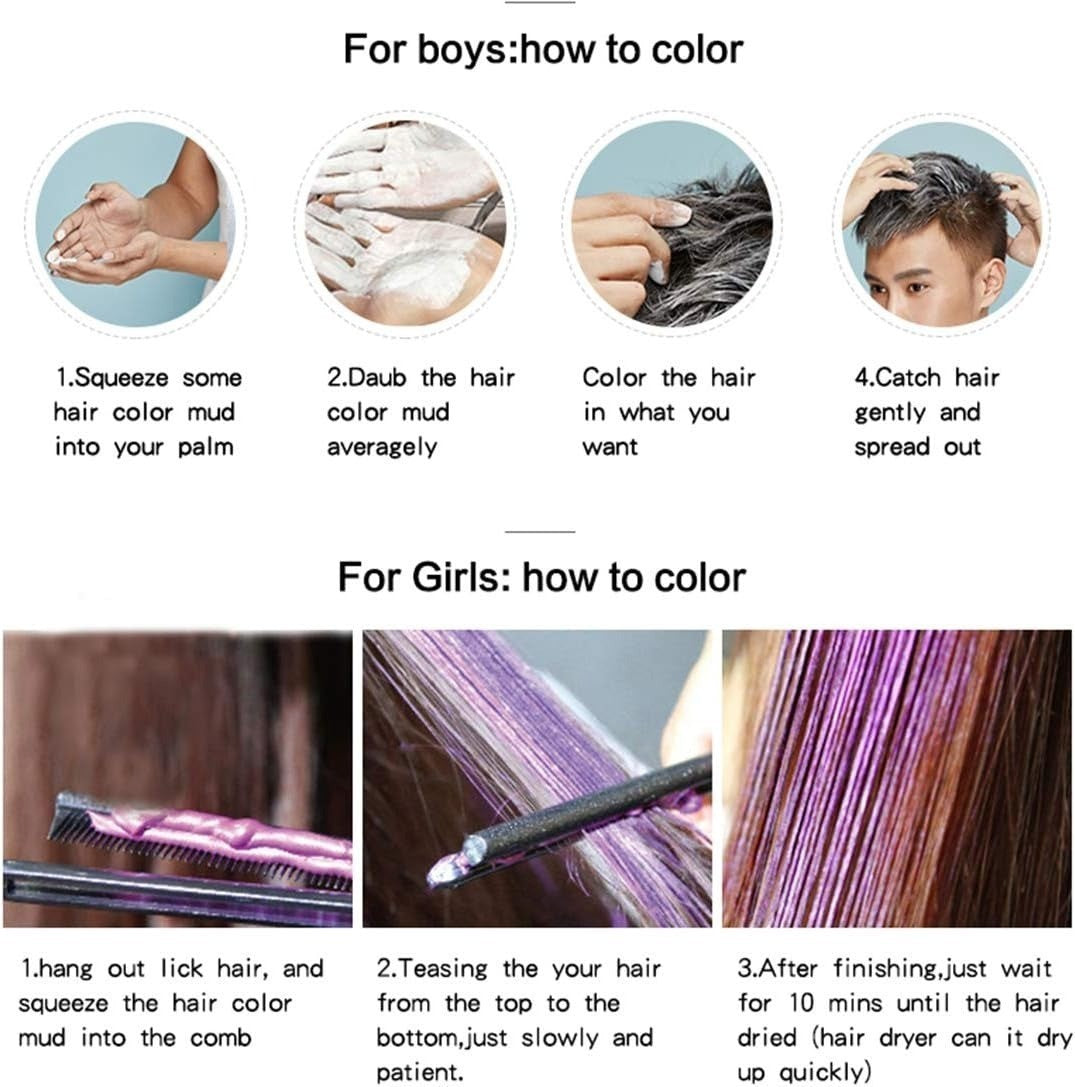 Temporary Hair Color Wax With Colors, Styles, Adds Light Shine & Covers Grays For Daily Party Cosplay Halloween DIY