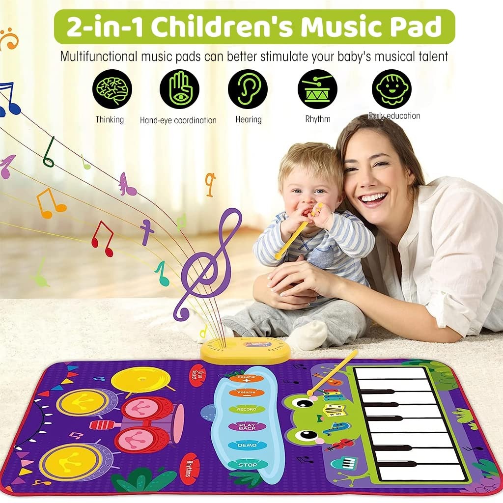 Toddler Musical Piano Mat with Various Animal & Instrument Sounds, Recording, Demo Songs – Safe for Ages 3+