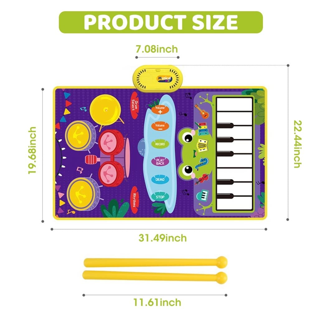 Toddler Musical Piano Mat with Various Animal & Instrument Sounds, Recording, Demo Songs – Safe for Ages 3+