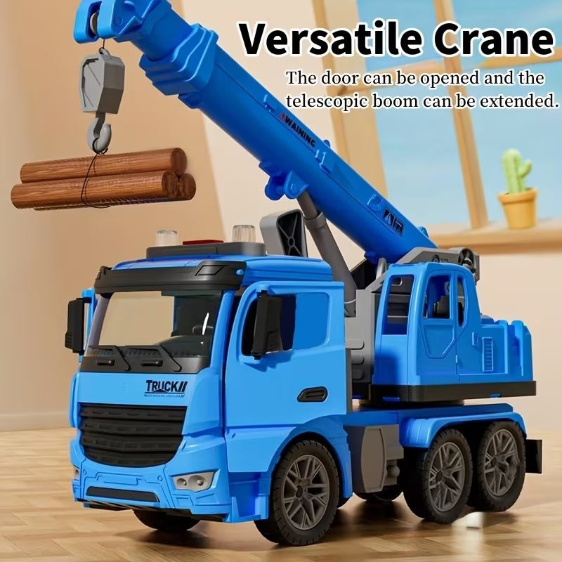 Toy Construction Crane Truck with Openable doors, 360° rotating platform, Sound & light effects