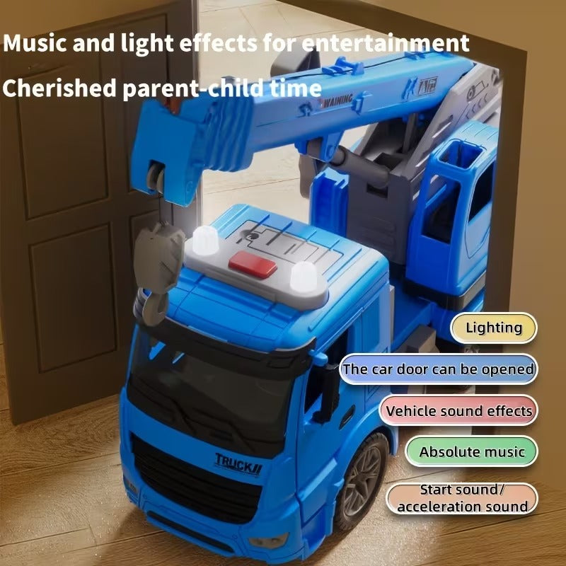 Toy Construction Crane Truck with Openable doors, 360° rotating platform, Sound & light effects