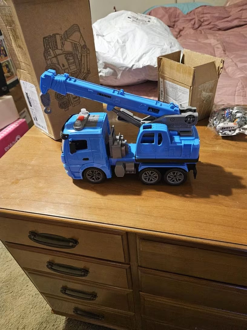 Toy Construction Crane Truck with Openable doors, 360° rotating platform, Sound & light effects