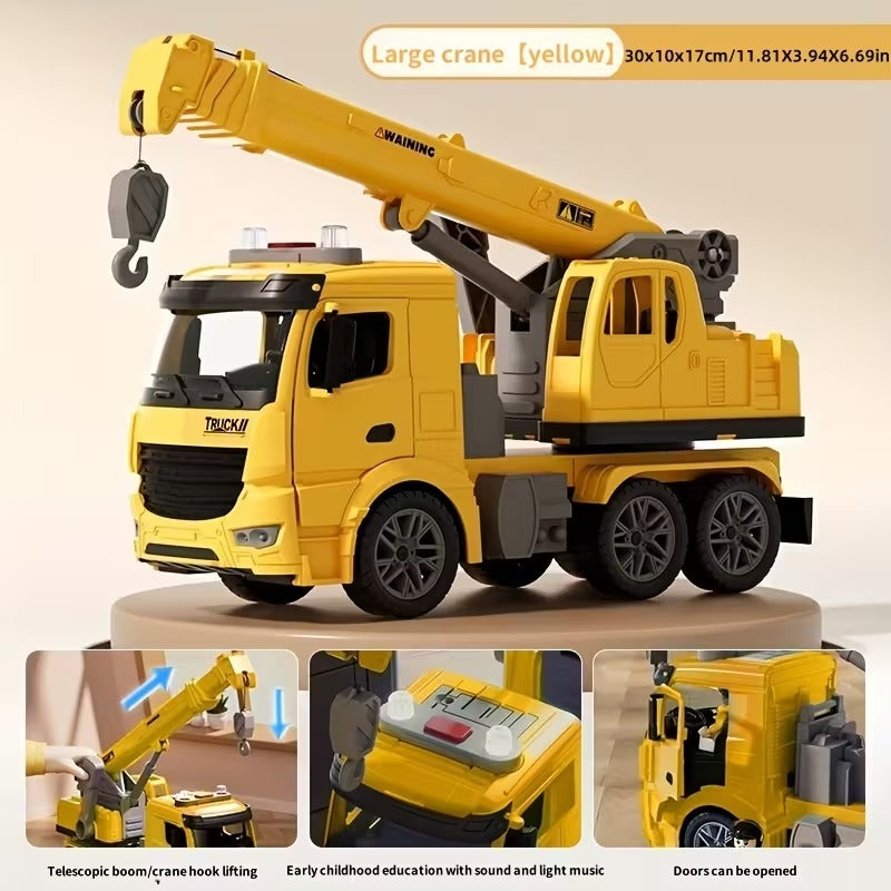 Toy Construction Crane Truck with Openable doors, 360° rotating platform, Sound & light effects