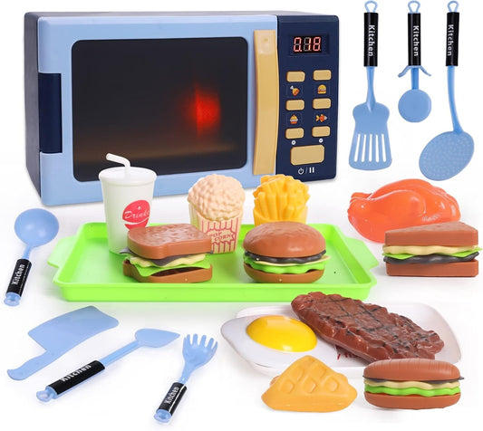 Toy Microwave Oven Playset, Light Effects, Realistic Sounds, Interactive Pretend Cooking, Safe for Ages 3+