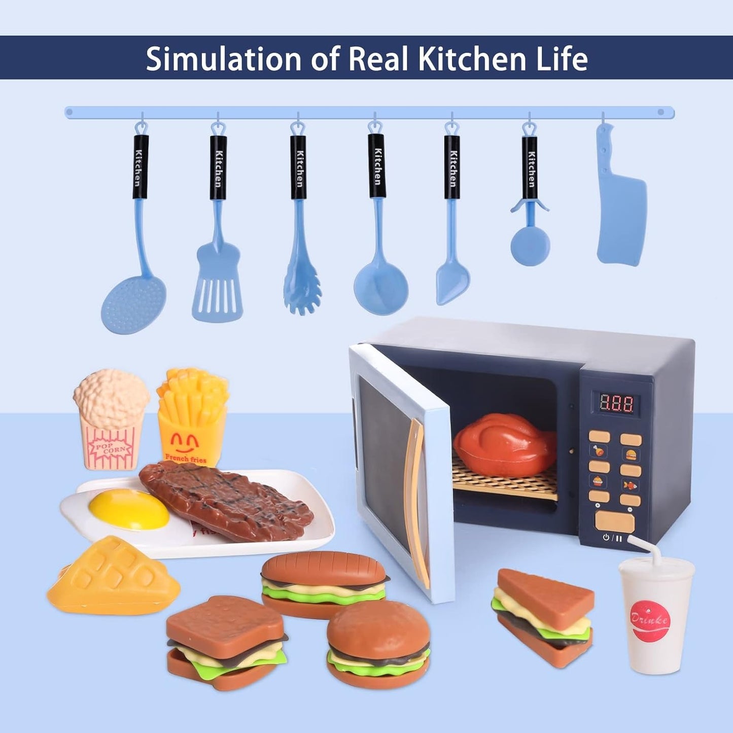 Toy Microwave Oven Playset, Light Effects, Realistic Sounds, Interactive Pretend Cooking, Safe for Ages 3+