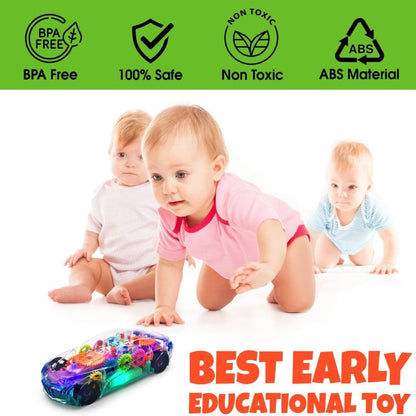 Transparent Gear Car with Lights and Music, Sensory development, Battery operated, Safe For Ages 6 month+