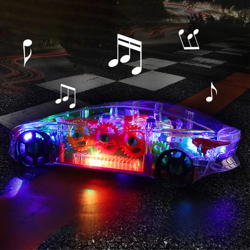 Transparent Gear Car with Lights and Music, Sensory development, Battery operated, Safe For Ages 6 month+