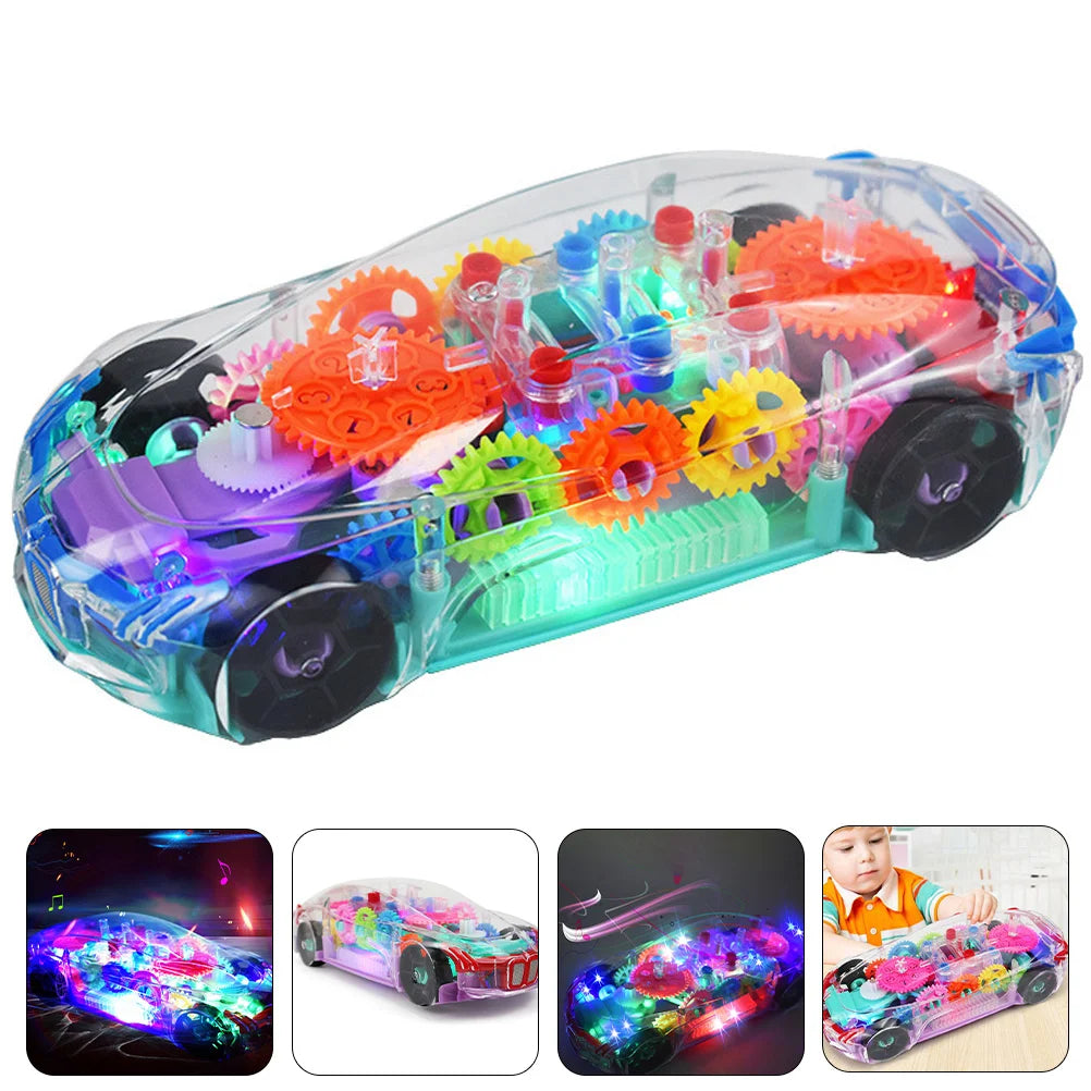 Transparent Gear Car with Lights and Music, Sensory development, Battery operated, Safe For Ages 6 month+