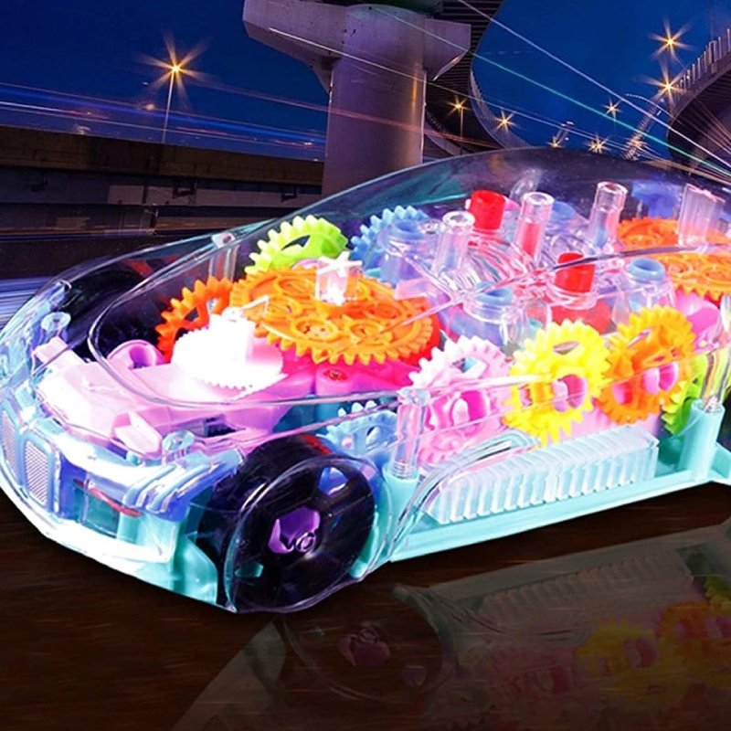 Transparent Gear Car with Lights and Music, Sensory development, Battery operated, Safe For Ages 6 month+