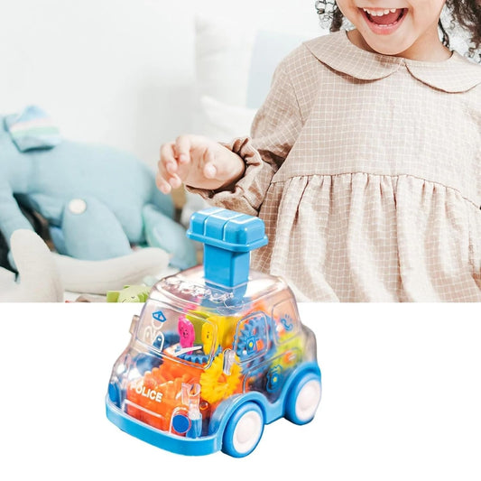 Transparent Gear Car with Push-Button Action, Hand-Eye Coordination Boost, No Batteries Needed, Safe for Ages 3+