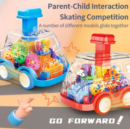 Transparent Gear Car with Push-Button Action, Hand-Eye Coordination Boost, No Batteries Needed, Safe for Ages 3+