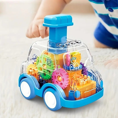 Transparent Gear Car with Push-Button Action, Hand-Eye Coordination Boost, No Batteries Needed, Safe for Ages 3+