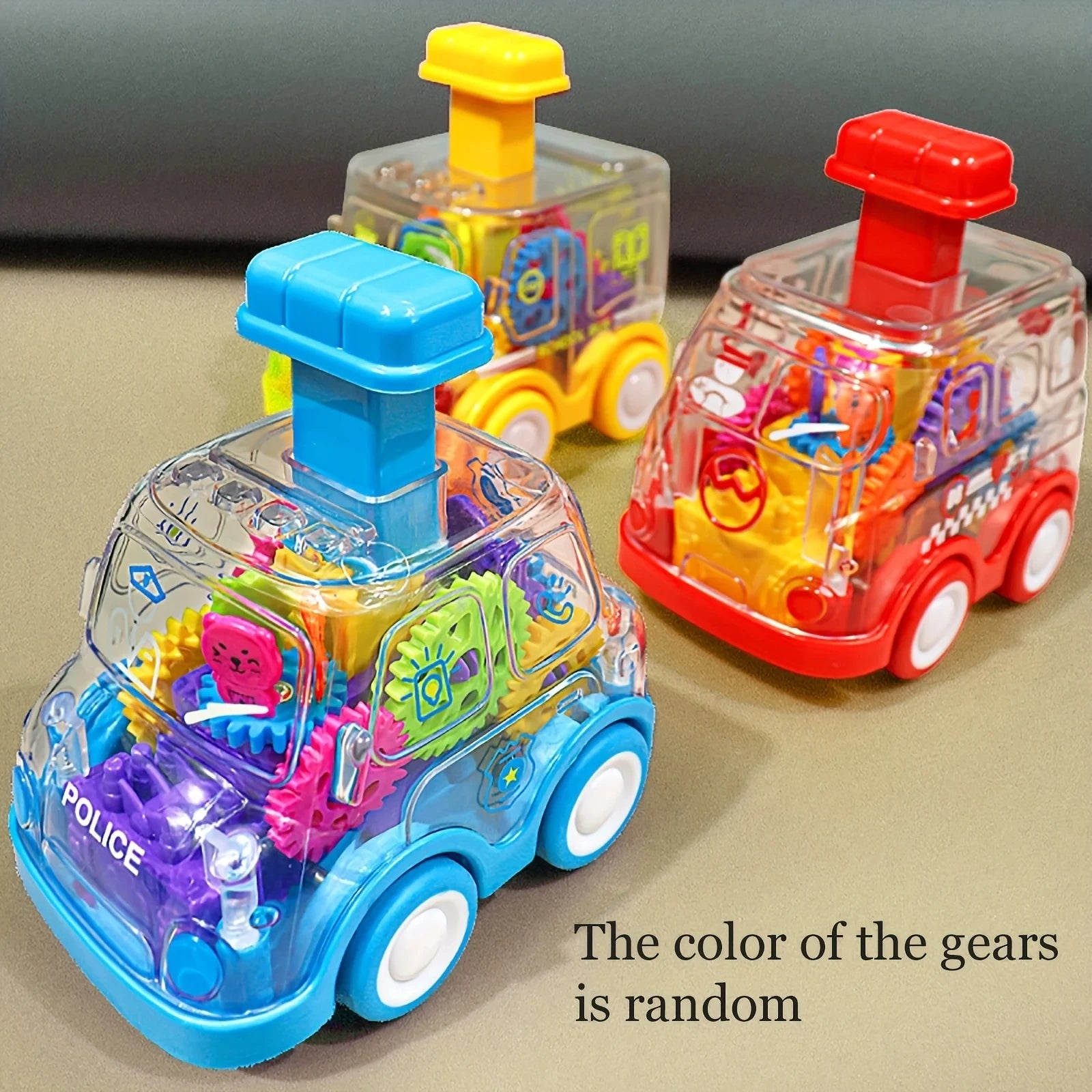 Transparent Gear Car with Push-Button Action, Hand-Eye Coordination Boost, No Batteries Needed, Safe for Ages 3+