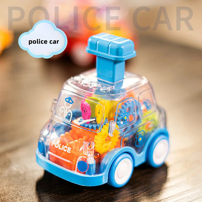 Transparent Gear Car with Push-Button Action, Hand-Eye Coordination Boost, No Batteries Needed, Safe for Ages 3+