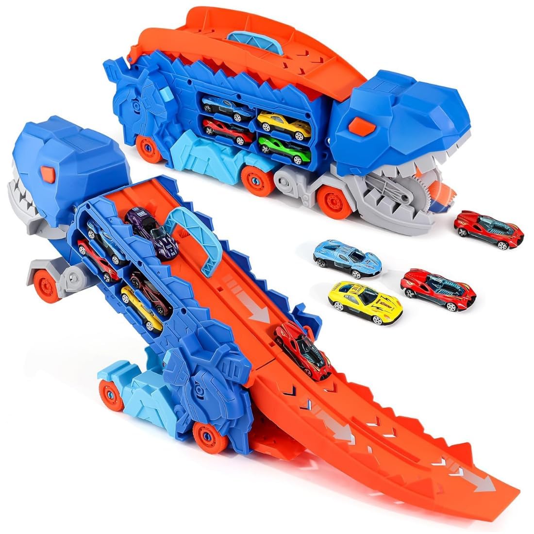Transport Dinosaur Car Play Truck - 25-Inch Race Track, Transforms Standing T-Rex – Safe for Ages 3+
