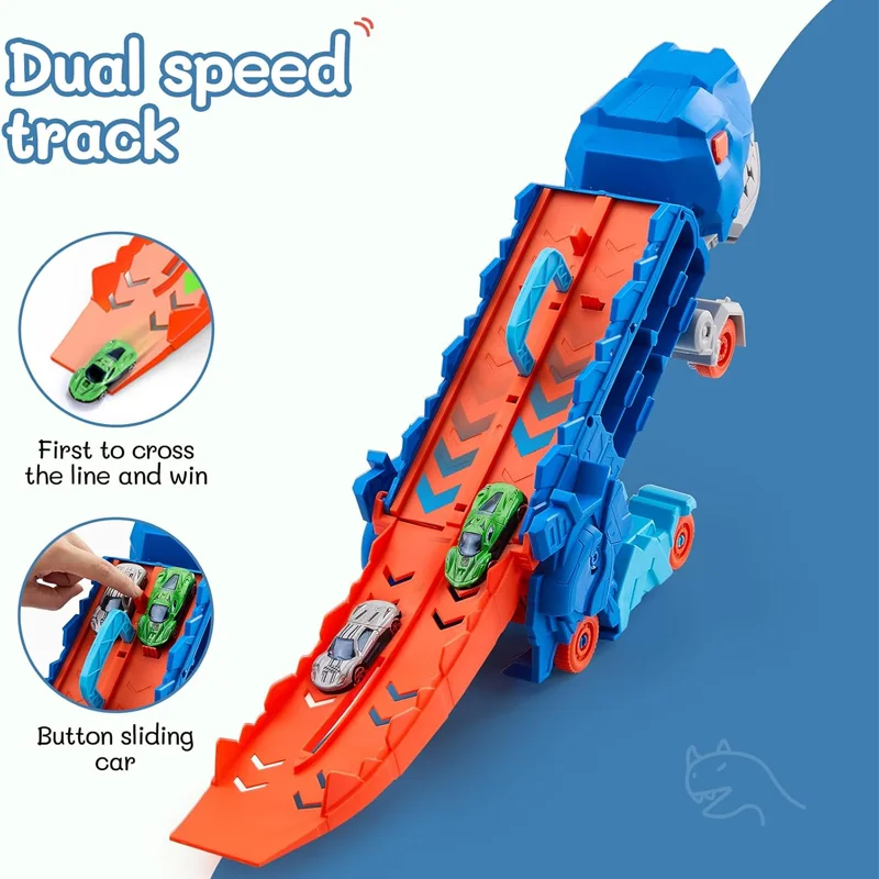 Transport Dinosaur Car Play Truck - 25-Inch Race Track, Transforms Standing T-Rex – Safe for Ages 3+