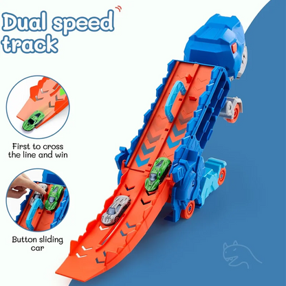 Transport Dinosaur Car Play Truck - 25-Inch Race Track, Transforms Standing T-Rex – Safe for Ages 3+