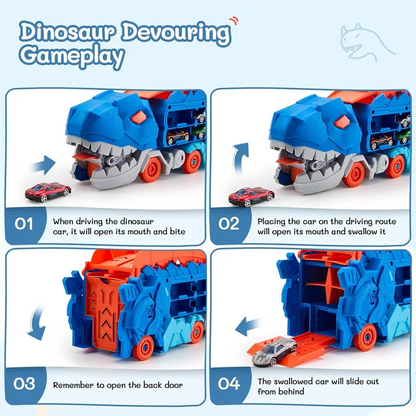 Transport Dinosaur Car Play Truck - 25-Inch Race Track, Transforms Standing T-Rex – Safe for Ages 3+