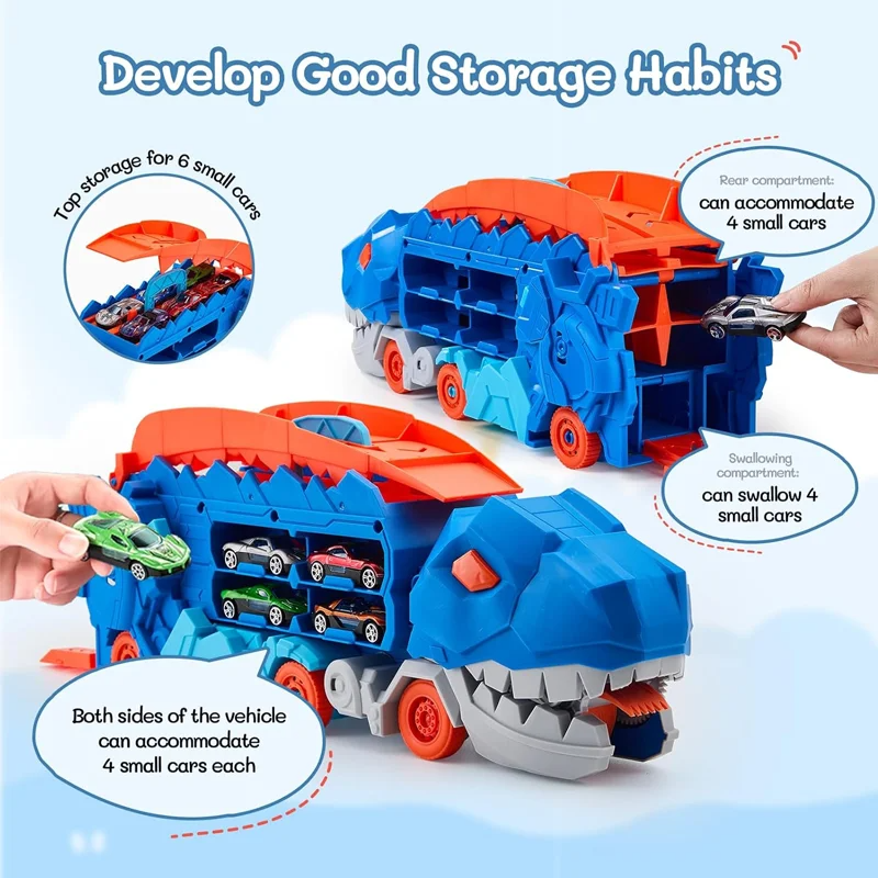 Transport Dinosaur Car Play Truck - 25-Inch Race Track, Transforms Standing T-Rex – Safe for Ages 3+